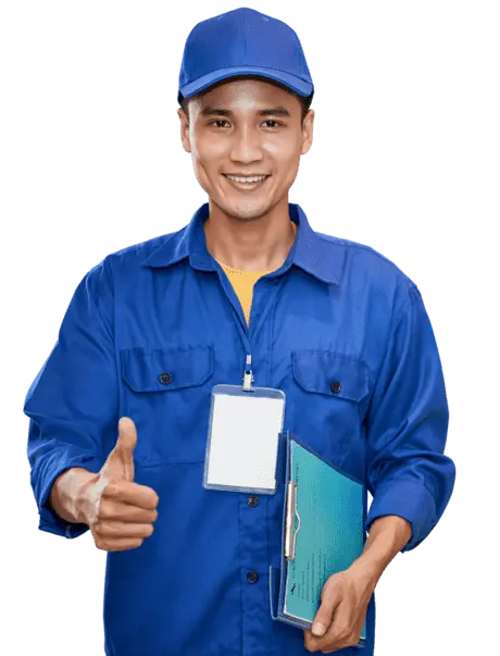 cheerful-asian-plumber-standing-near-kitchen-sink-showing-thumb-up